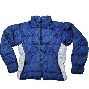 Marmot goose down puffer jacket size smal navy and grey warm ski snow winter